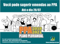 Hoje é o último dia para que a  comunidade e entidades façam sugestões de emenda ao Plano Plurianual