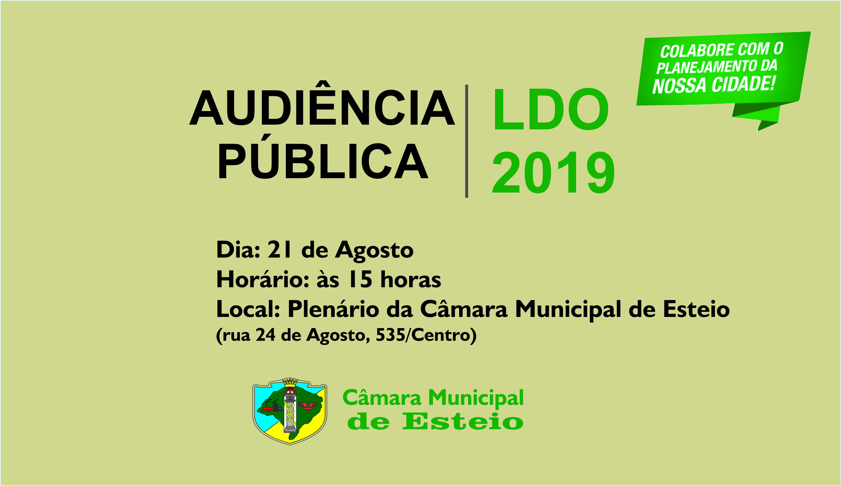 Audiência Pública vai debater Lei de Diretrizes Orçamentárias  de 2019 terça-feira, 21
