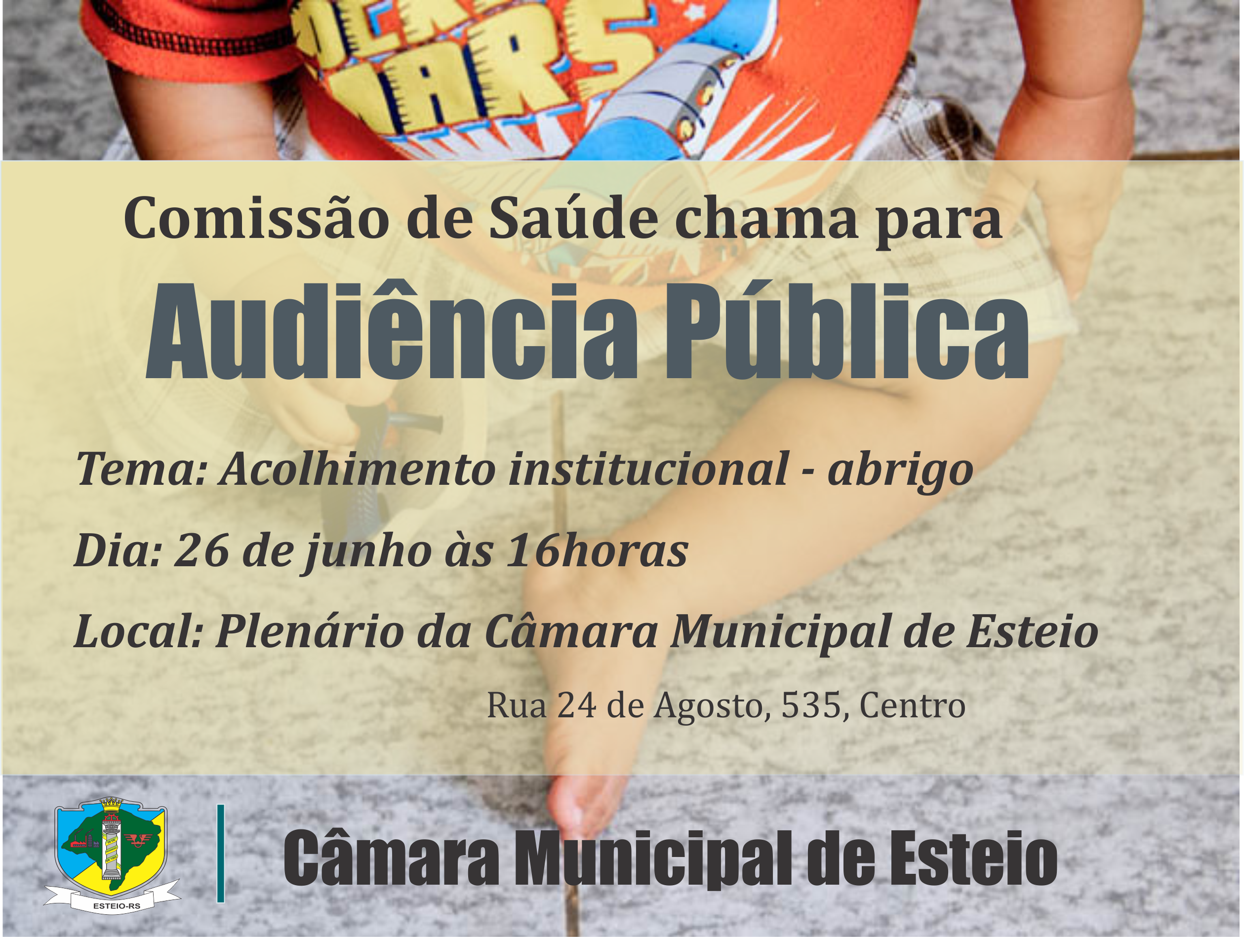  Audiência Pública vai debater projeto de convênio com Canoas para disponibilizar vagas em abrigo de Esteio segunda-feira, 26