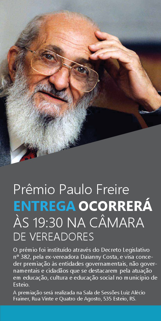 Câmara de Vereadores divulga vencedores do Prêmio Paulo Freire/2015