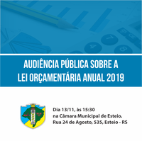 Esteio: Audiência Pública vai tratar da Lei Orçamentária Anual de 2019 amanhã