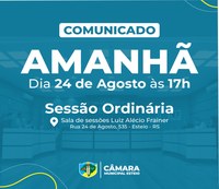 Sessão ordinária da Câmara será realizada amanhã, 24